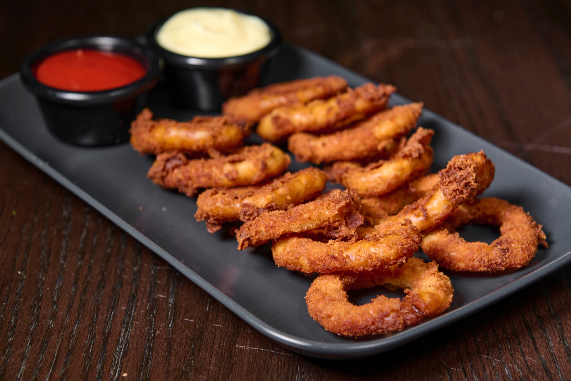 Hand-battered onion rings side dish at Platinum Mic hookah lounge Brooklyn NYC